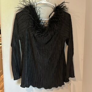 Cachet Feathered Long Sleeve Blouse